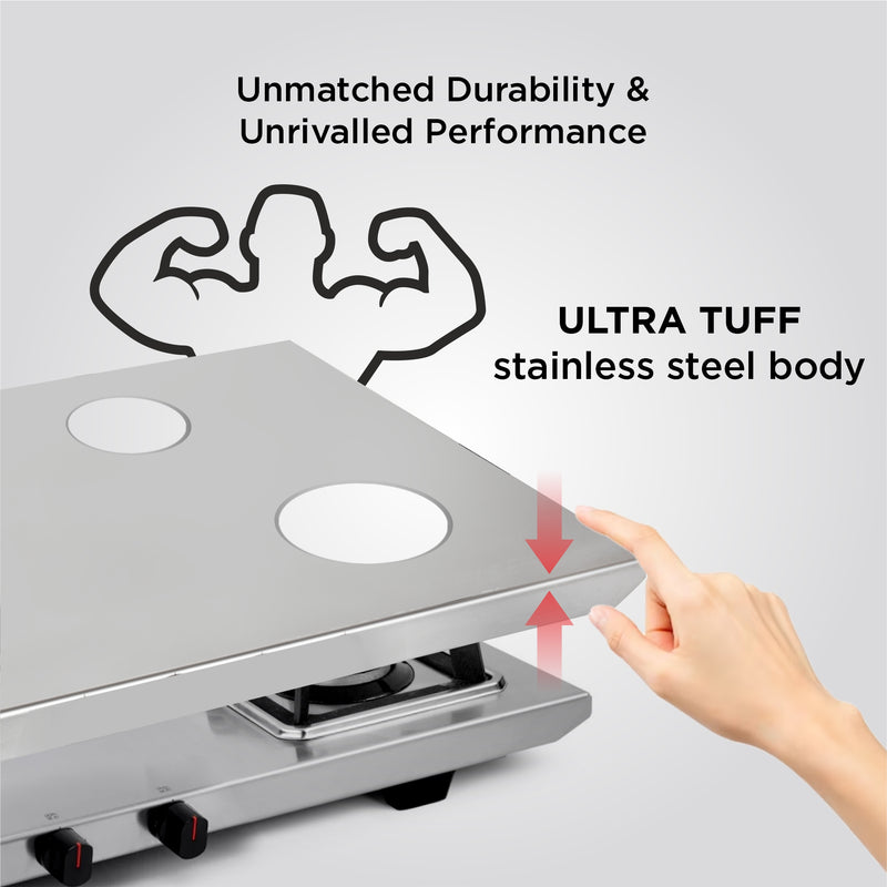 4 Burner Ultra Tuff Stainless Steel Gas Stove with High Efficiency Forged Brass Burners - Manual/Auto Ignition (CT1054UTDTSS)
