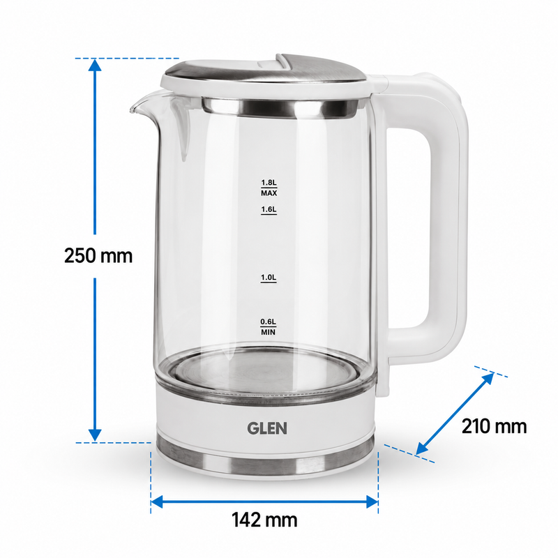 Electric Glass Tea Kettle 1.8 Litre with 360° Rotational Base, Auto Shut-off, 1500W - White/Black (SA-9001)