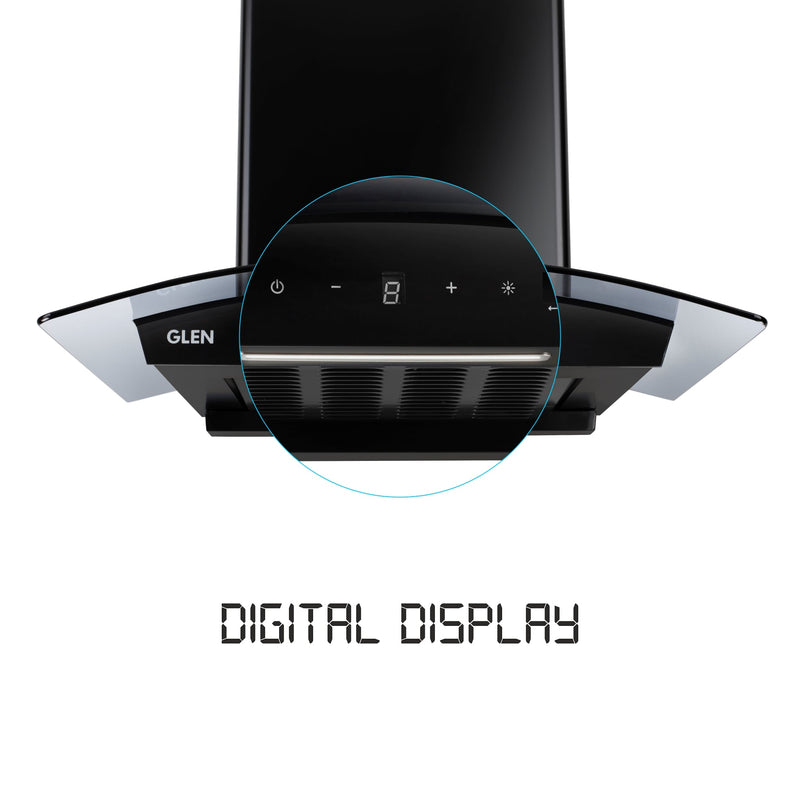 Auto Clean Curved Glass Filter-less Kitchen Chimney, Motion Sensor control with Digital Display 1500 m3/h (6059 DI BL AC)