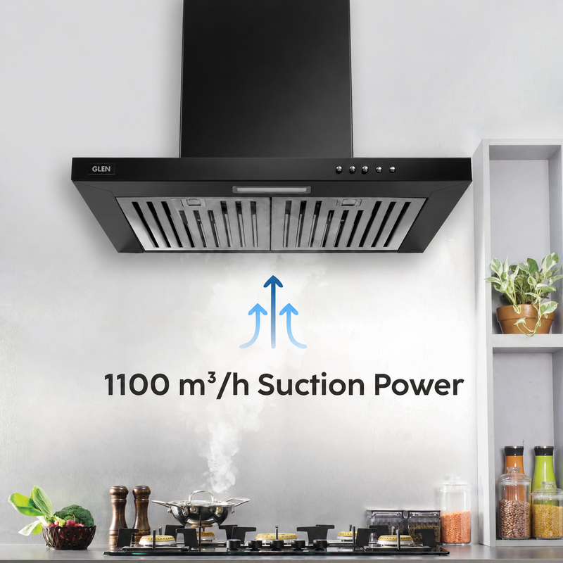 Electric Kitchen Chimney, T Shape Baffle filters 60cm 1100 m3/h -Black (CH6052INBLK60BF)