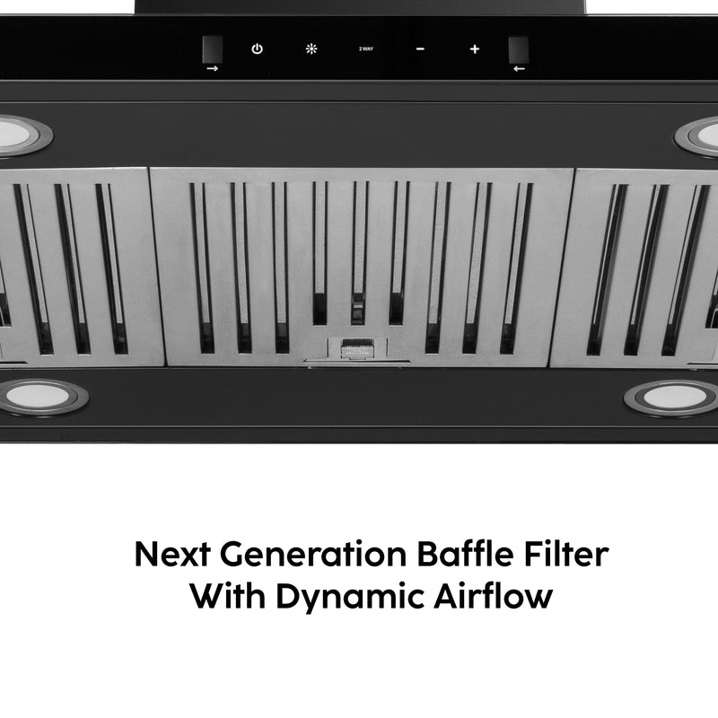 Island Kitchen Chimney Motion Sensor Italian Motor Baffle filters 90/120cm 1250 m3/h (6052 MS IS BL)