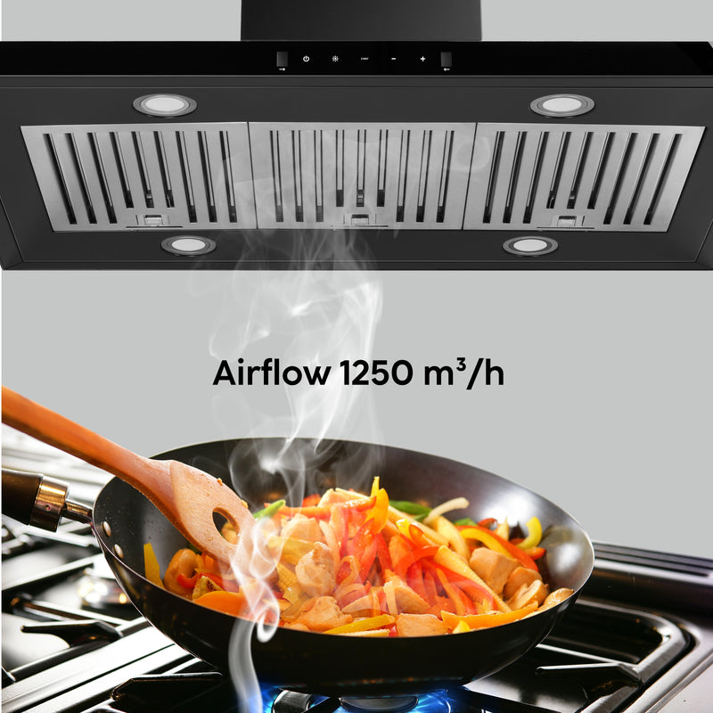 Island Kitchen Chimney Motion Sensor Italian Motor Baffle filters 90/120cm 1250 m3/h (6052 MS IS BL)