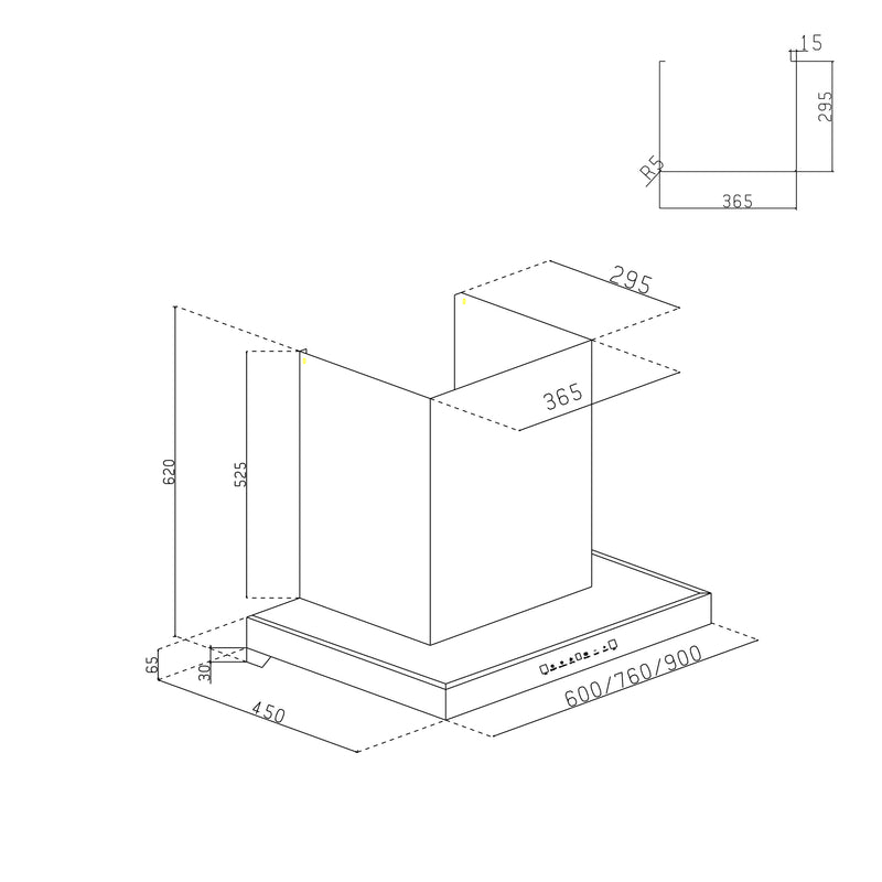 Auto Clean Chimney with LCD Display, Heat Sensors and BLDC Motor 1600 m³/h - 60/76/90cm - (CH6052LCDDCAC)