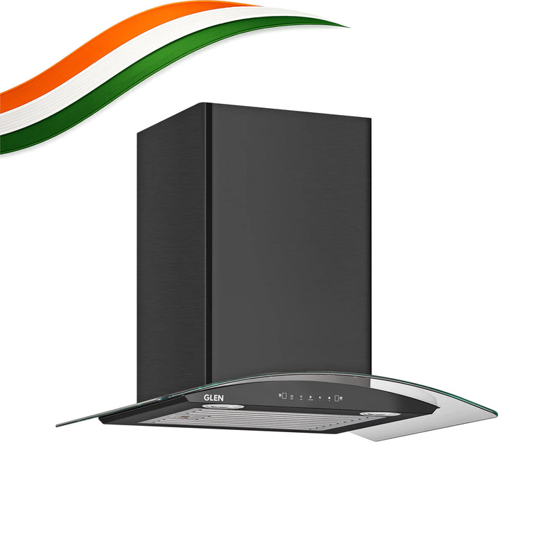 Auto Clean Chimney Curved Glass Baffle Filters with Motion Sensor 60/90cm 1200 m³/h - Black (6063 BL)
