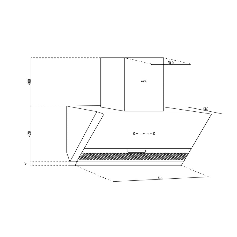 Auto Clean Glass Filterless Chimney dimensions 2