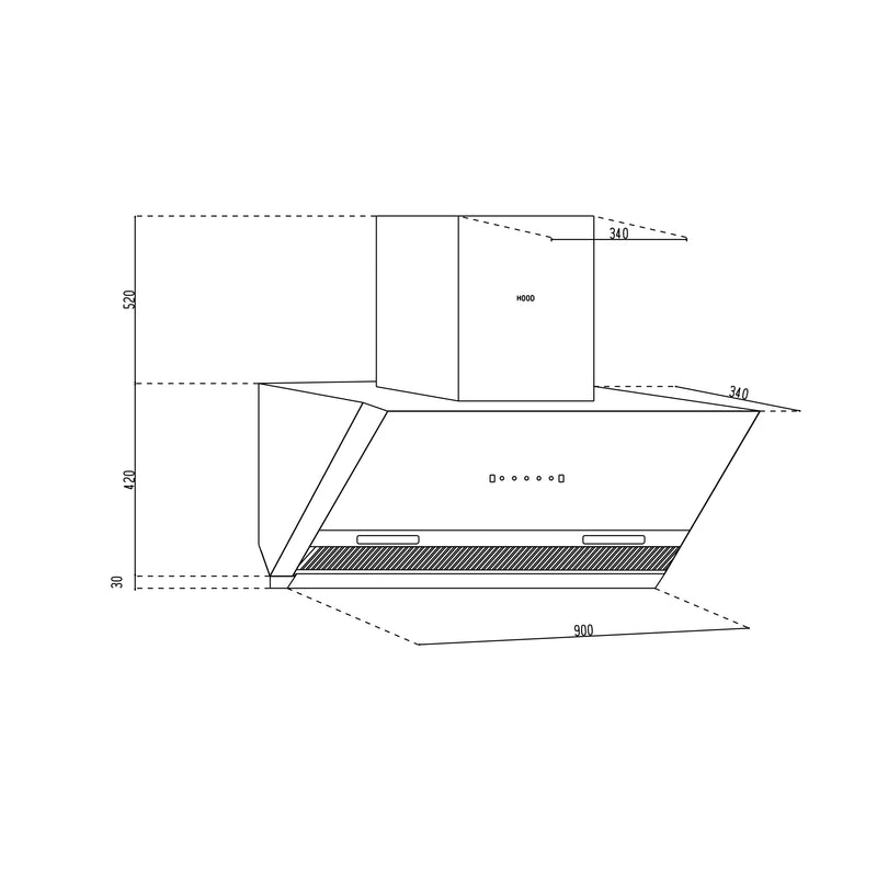 Auto Clean Glass Filterless Chimney dimensions 1