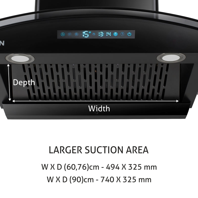 Auto Clean Curved Glass Chimney with Inverter Technology, BLDC Motor 1600 m³/h - 60/76/90cm (6067 AC BL)