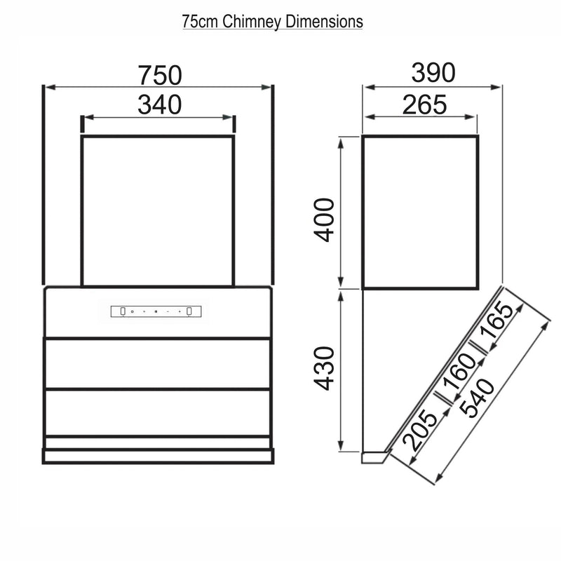 Auto Clean Glass Filterless Chimney dimensions-1
