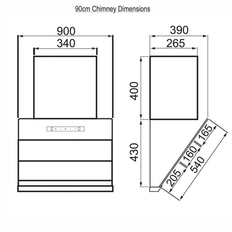 Auto Clean Glass Filterless Chimney dimensions-2