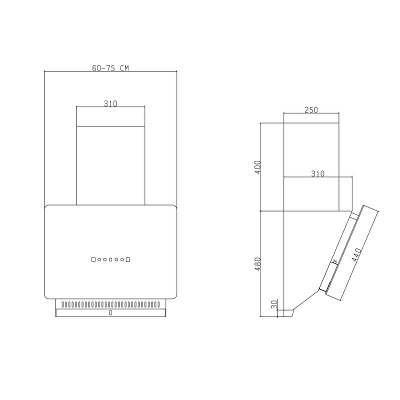 Auto Clean Glass Filter less Kitchen Chimney, Motion Sensor control with Digital Display 60/75/90cm 1400 m3/h - Black (CH6075AC)