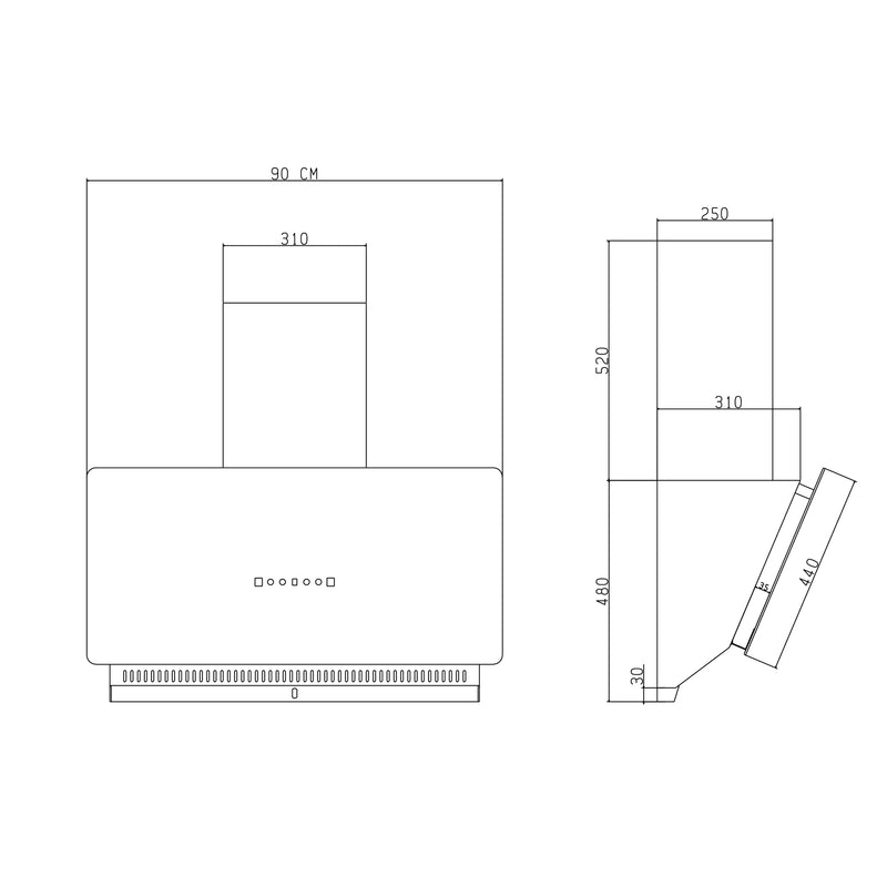 Auto Clean Glass Filter less Kitchen Chimney, Motion Sensor control with Digital Display 60/75/90cm 1400 m3/h - Black (CH6075AC)