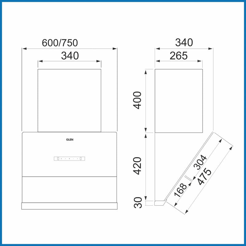 Auto Clean Glass Chimney Filter-less with Motion Sensor, 1400 m³/h - 60/75/90cm (CH 6065 BL AC)
