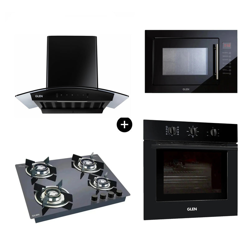 Built-In-Oven (BO-660MRTBL) + Glen Built-in-Microwave (MO-675) + Built In HobTop (BH1064ROHTDB) + Cooker Hood (CH6058BLAC60)