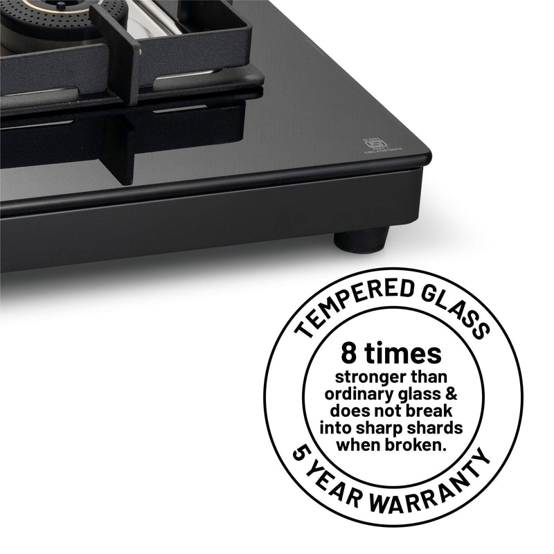 3 Burner Ultra Slim Top Knob Glass Cooktop with High Efficiency Forged Brass Burners - (CT1036USTN)