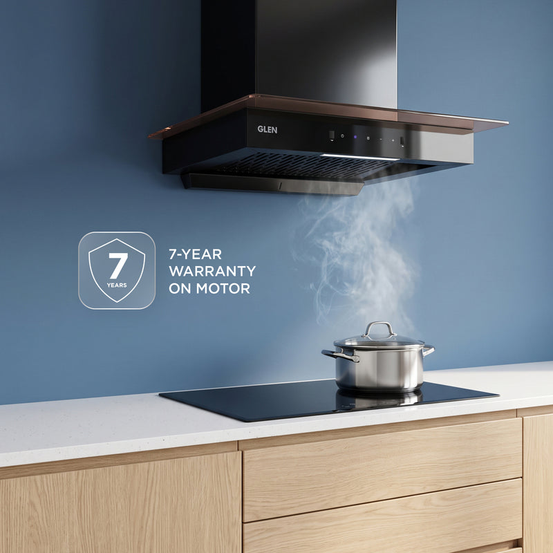 Auto Clean Slim Glass Filter less Kitchen Chimney with Motion Sensor 60/90cm, 1200 m3/h (6062 SLIM BL AC)