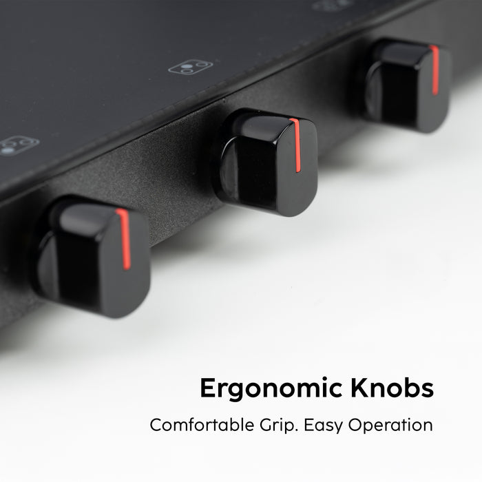 3 Burner Matt Finish Glass Gas Stove with High Flame Brass Burner, Crown Pan Supports - Manual/Auto Ignition (CT1038SLCPBLMG)