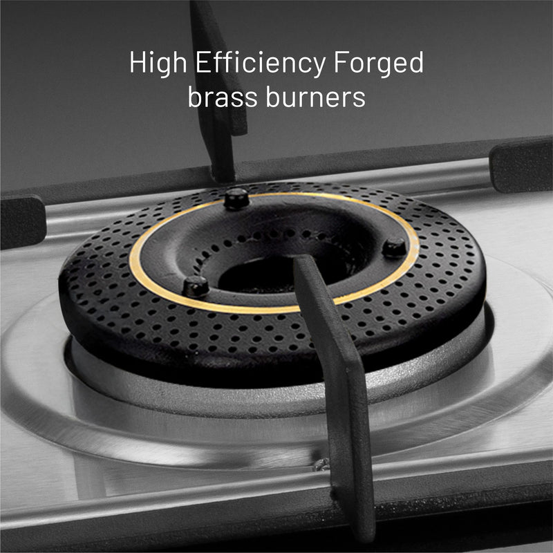 4 Burner Gas Stove Forged Brass Burner (1045 US TN) + Auto Clean Chimney with BLDC Motor Motion Sensor 90cm 1400 m3h (6052 SL BLDC B90)