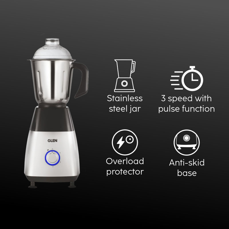 Mixer Grinder 750W with 1 Transparent Jar 3 Stainless Steel Jars - Black & Silver (SA4023PLATINUM)