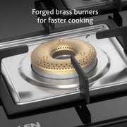 3 burner kitchen hob with forgged brass burners