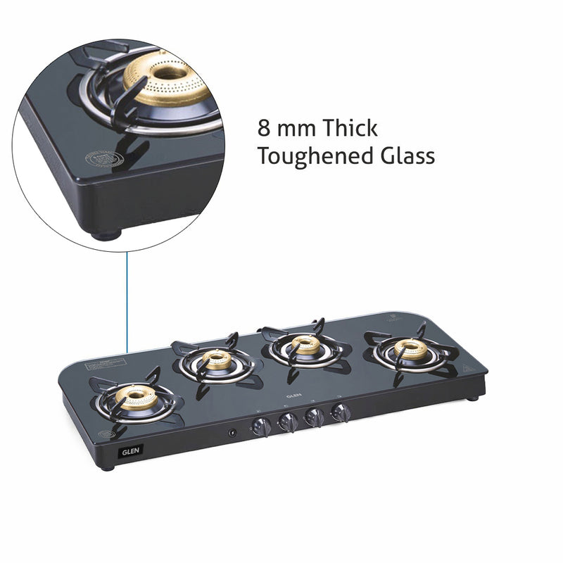 4 Burner Glass Gas Stove Extra Wide 1 High Flame 3 Forged Brass Burner Auto Ignition (CT1049GTFBAI)
