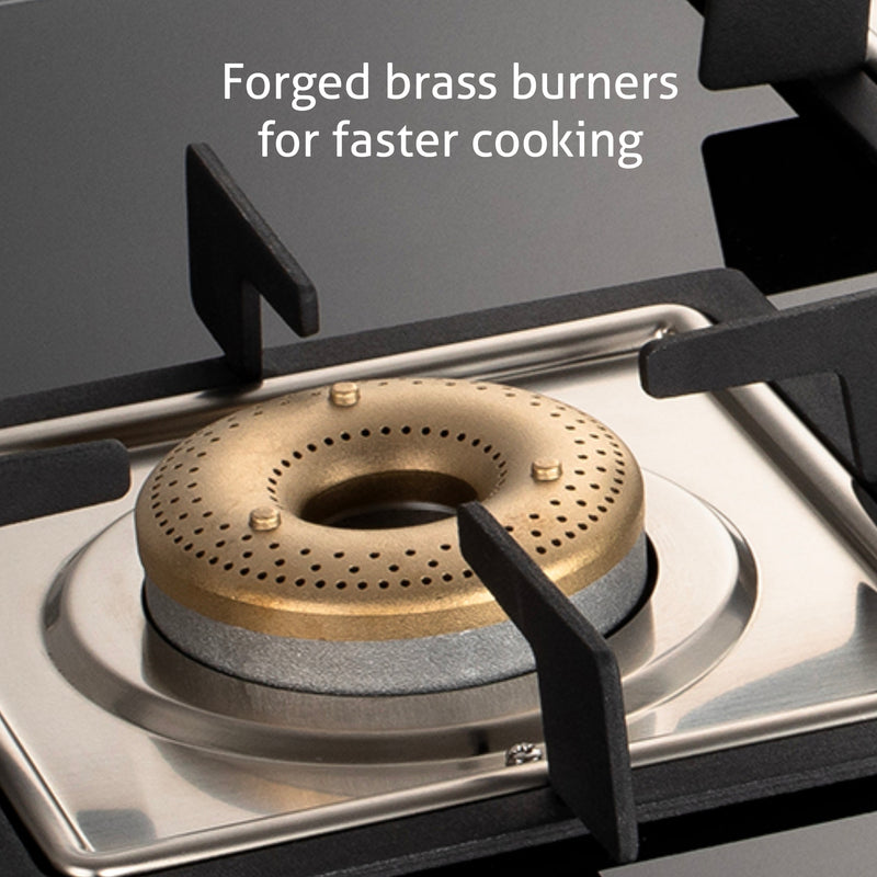 3 Burner Free Standing Hob with Forged Brass Burners Auto Ignition Black (BH1073XLSQFSFBBLAI)