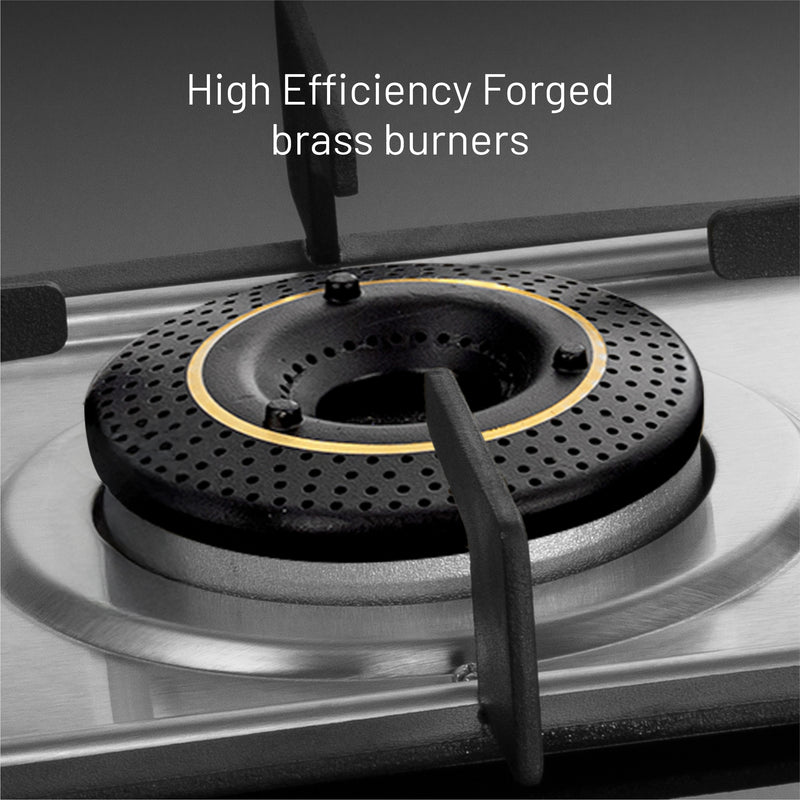 4 Burner Ultra Slim Glass Gas Stove with High Efficiency Forged Brass Burners Top Knobs - Manual/Auto Ignition (CT1045USTN)