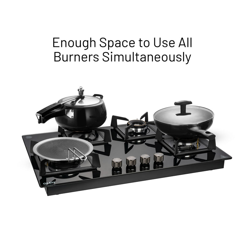 4 Burner DFVS Glass Hob with 2 Triple Ring Forged Brass Burners Auto Ignition (BH1074DFHT2TR77)