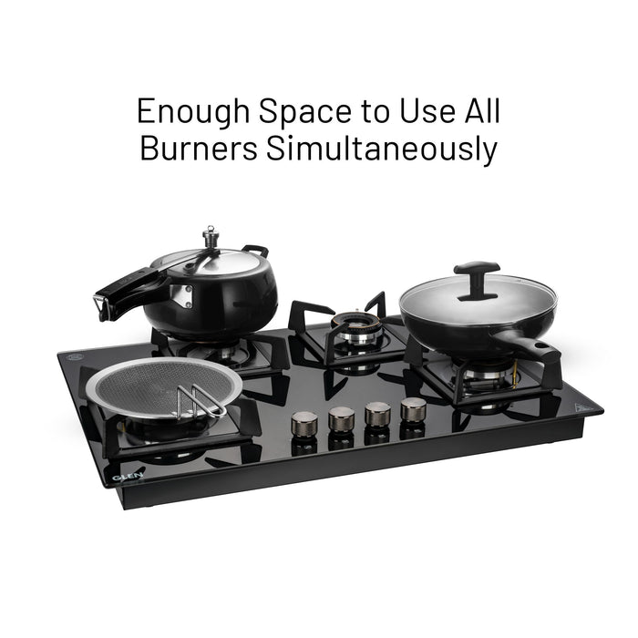 4 Burner DFVS Glass Hob with 2 Triple Ring Forged Brass Burners Auto Ignition (BH1074DFHT2TR77)