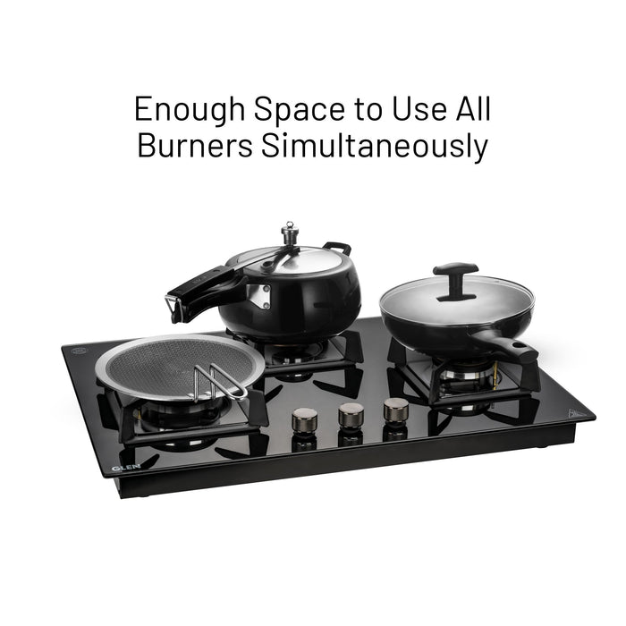3 Burner DFVS Glass Hob with 2 Triple Ring Forged Brass Burners Auto Ignition (BH1073DFHT2TR77)