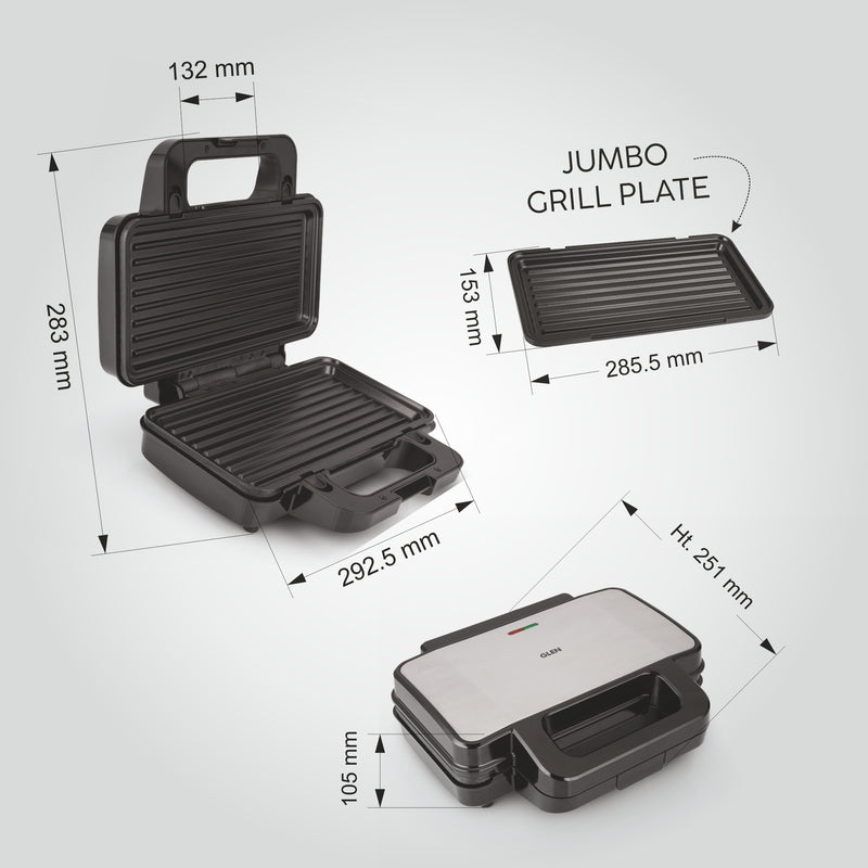 Electric Jumbo Sandwich Maker Grill with Non-Stick Coating Plates, 1000W - (SA3025JGRILL)