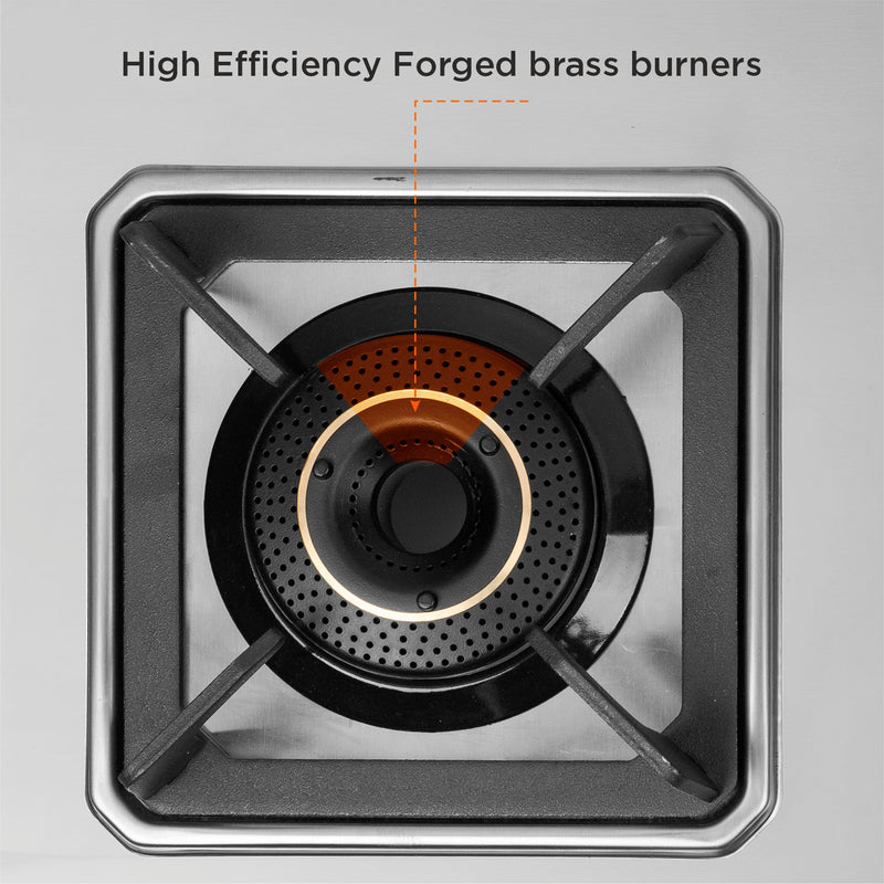 3 Burner Ultra Tuff Stainless Steel Gas Stove with High Efficiency Forged Brass Burners, Top Knobs - Manual/Auto Ignition (CT1053UTTNDTSS)