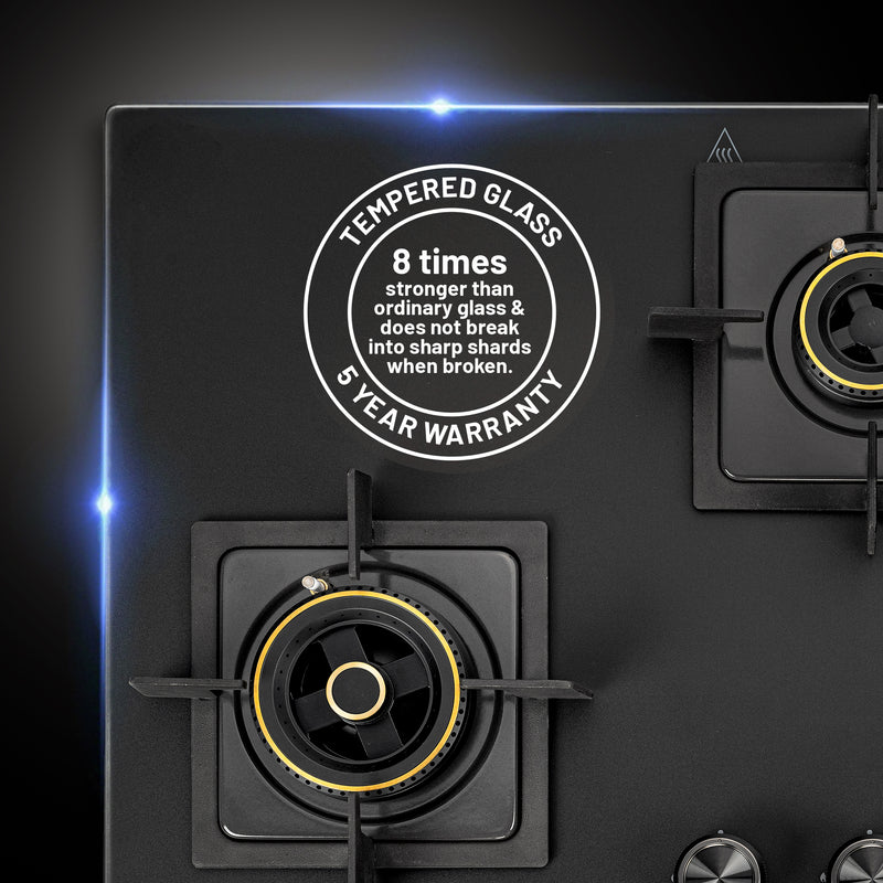 4 Burner Matt Glass Hob Top Triple Ring Burner Double Ring Forged Brass Burner Auto Ignition (BH1074SQHTTRMG)