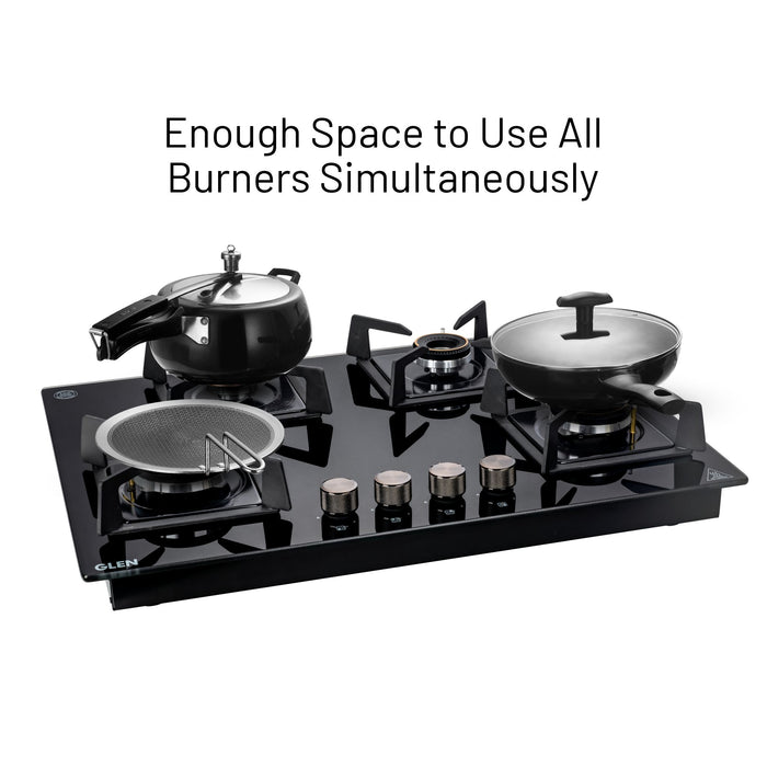 4 Burner DFVS Glass Hob with Mini Triple Ring Forged Brass Burner Auto Ignition (BH1074DFHTMTR70)