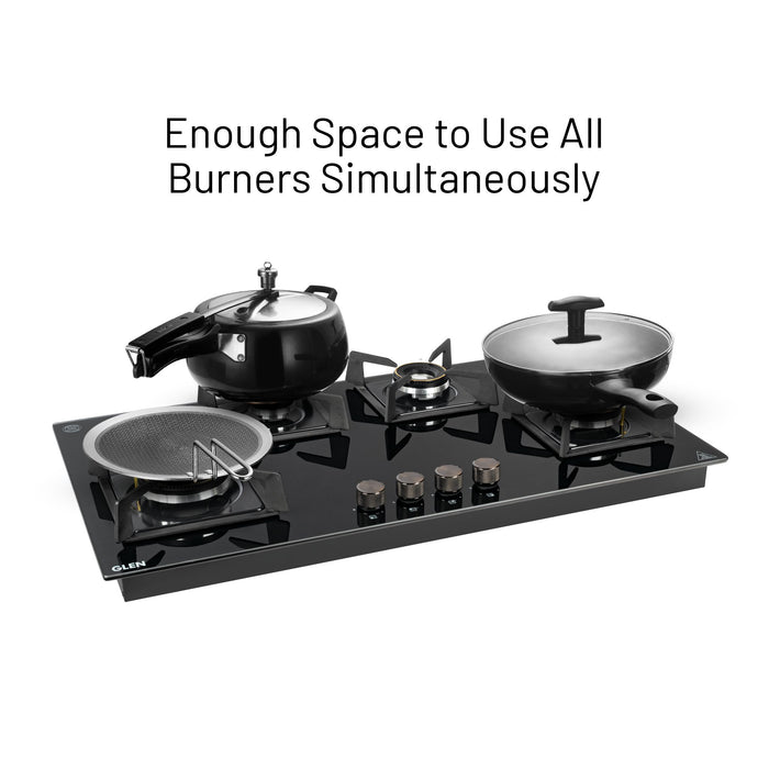 4 Burner DFVS XL Glass Hob with 2 Triple Ring Forged Brass Burners Auto Ignition (BH1094XLDFHT2TR)