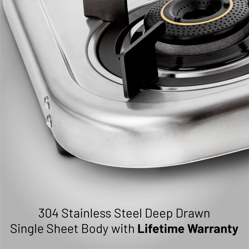 4 Burner Ultra Slim Stainless Steel Gas Stove Extra Wide 1 High Flame 3 Forged Brass Burners - CT1047USDTSS