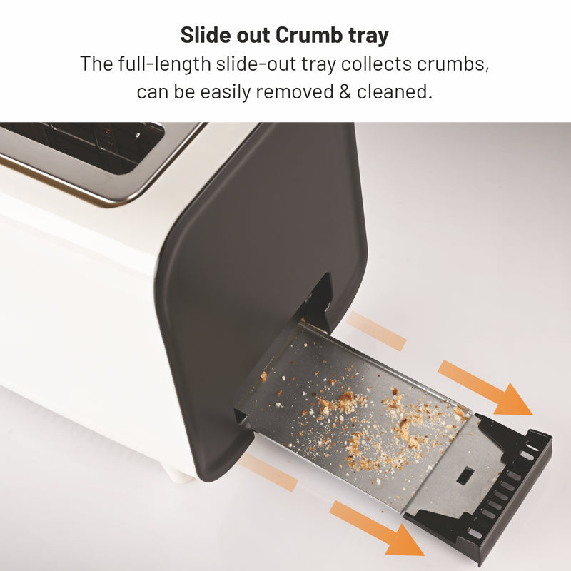 Electric Auto Pop-up 2 Slice Toaster, 750W, 6 Level Browning Control, Removable Crumb Tray - White SA3014