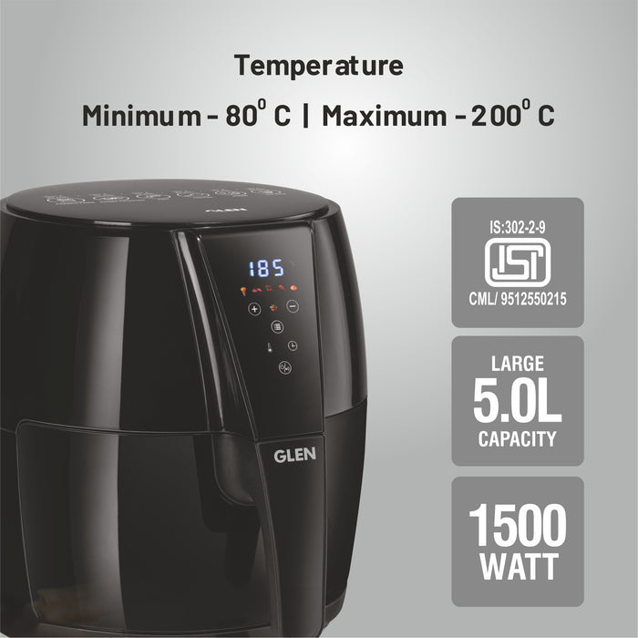 Air Fryer, 5.0 Litre Digital Controls, 6 Pre Set Menu Timer, Temperature Control, 1500W -Black (SA3041DIGI)