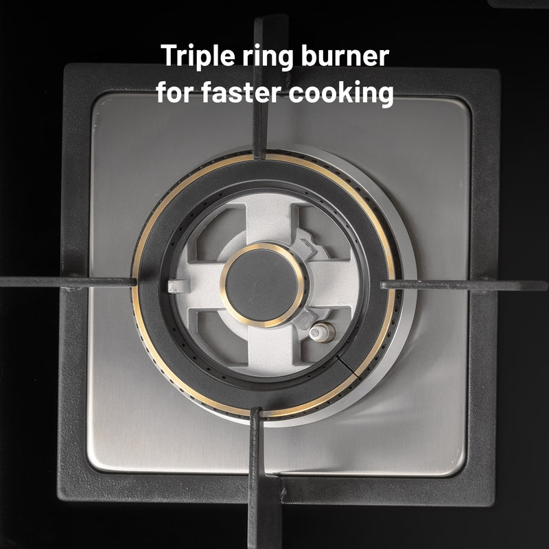 3 Burner Built-in Glass Gas Hob Top Double Ring Forged Brass Burner (1093XLSQHTDBTR)