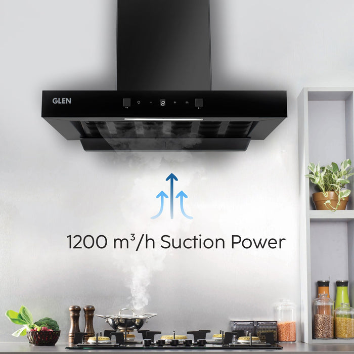 Auto Clean Filter less Kitchen Chimney, Motion Sensor control with Digital Display 60cm, 1200 m3/h (6052 DI BL AC 60)