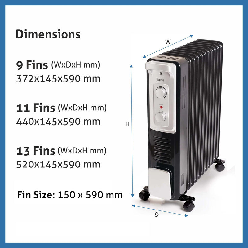 Oil Filled Radiator Room Heater with Turbo Ceramic Fan Black (7015OR) - 9/11/13 Fin