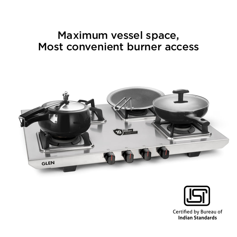 4 Burner Ultra Tuff Stainless Steel Gas Stove with High Efficiency Forged Brass Burners - Manual/Auto Ignition (CT1054UTDTSS)