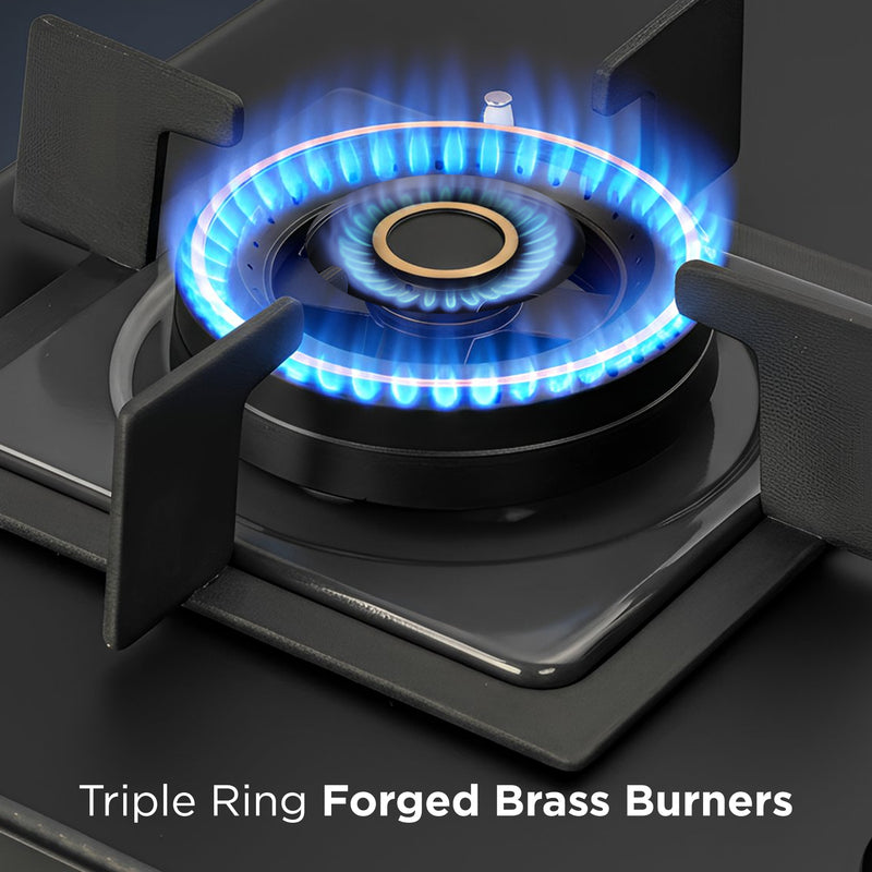 4 Burner Matt Glass Hob Top Triple Ring Burner Double Ring Forged Brass Burner Auto Ignition (BH1074SQHTTRMG)