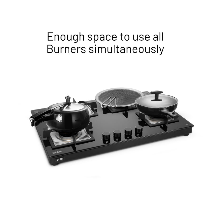 4 Burner Ultra Slim Glass Gas Stove with High Efficiency Forged Brass Burners Top Knobs - Manual/Auto Ignition (CT1045USTN)