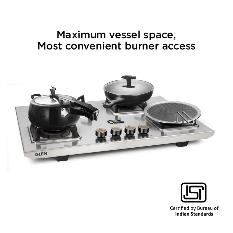 4 Burner Ultra Tuff Stainless Steel Gas Stove with High Efficiency Forged Brass Burners, Top Knobs - Manual/Auto Ignition (CT1054UTTNDTSS)