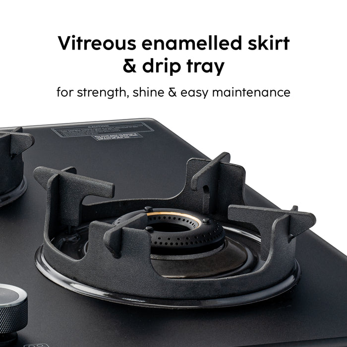 4 Burner Slim Matt Glass Gas Stove with High Flame Brass Burner and Crown Pan Supports (CT1044SLCPBLMG)