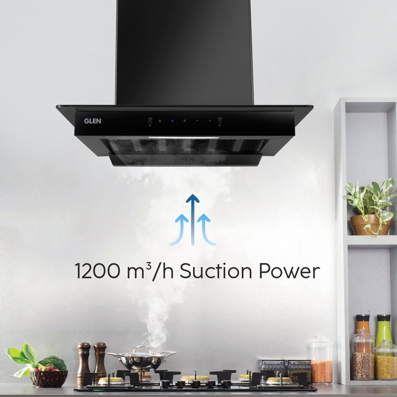 Auto Clean Slim Glass Filter less Kitchen Chimney with Motion Sensor 60/90cm, 1200 m3/h (6062 SLIM BL AC)