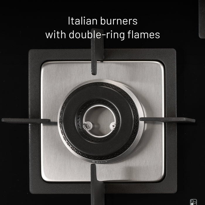 4 Burner Glass Hob Top with Italian Double Ring Burner Auto Ignition (BH 1074 SQ HT IN 70)