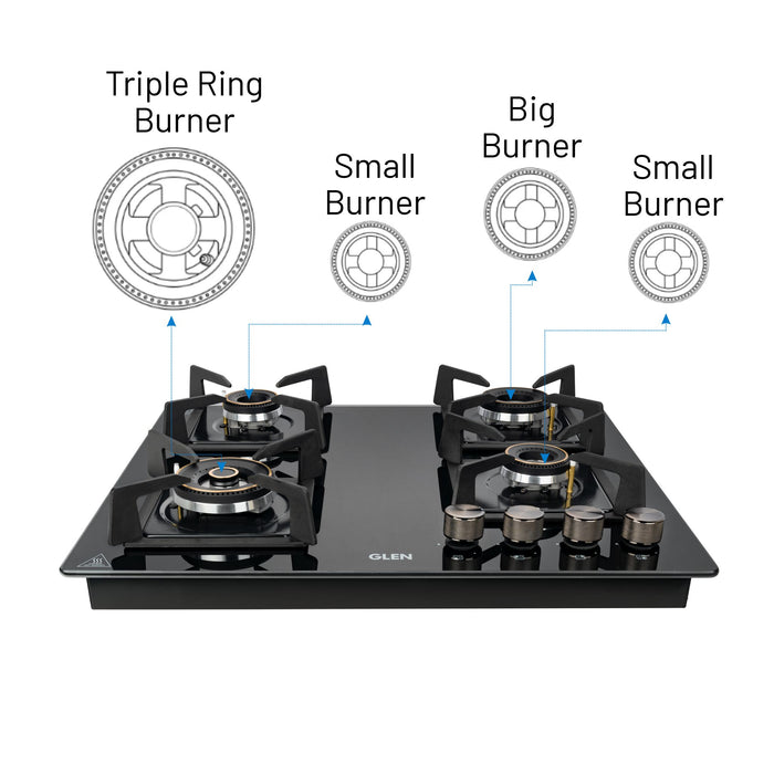 4 Burner DFVS Glass Hob with Triple Ring Forged Brass Burners Auto Ignition (BH1064DFHTTR)