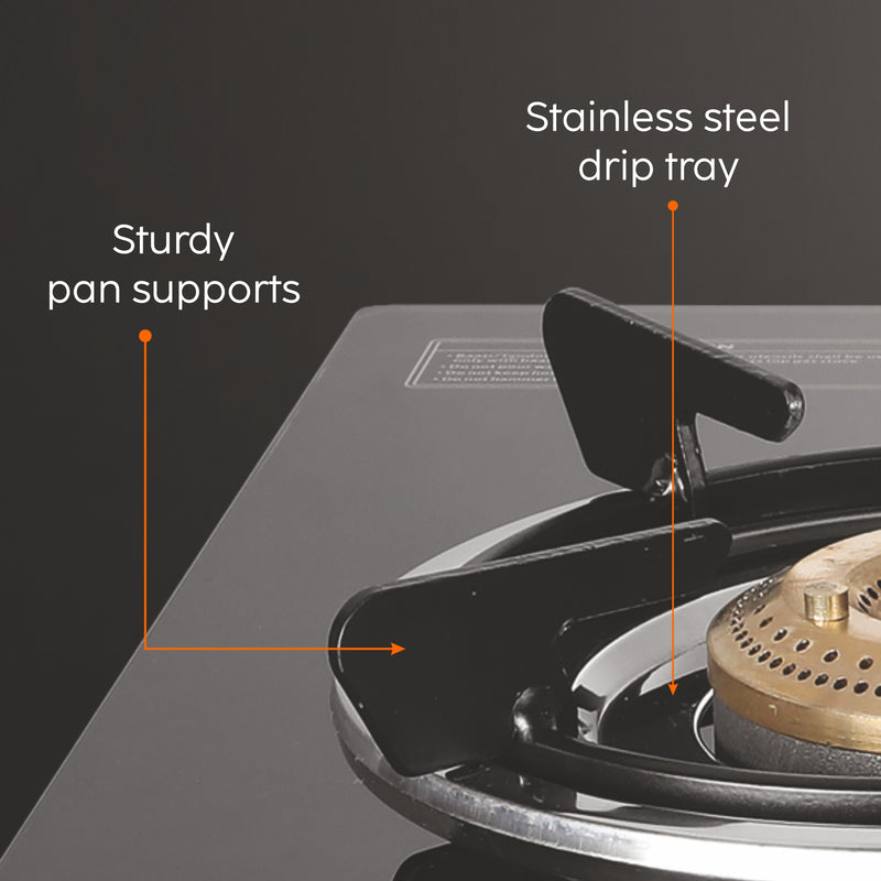 3 Burner Glass Gas Stove with High Flame Brass Burner - Black (CT1030GTHFBBBL)