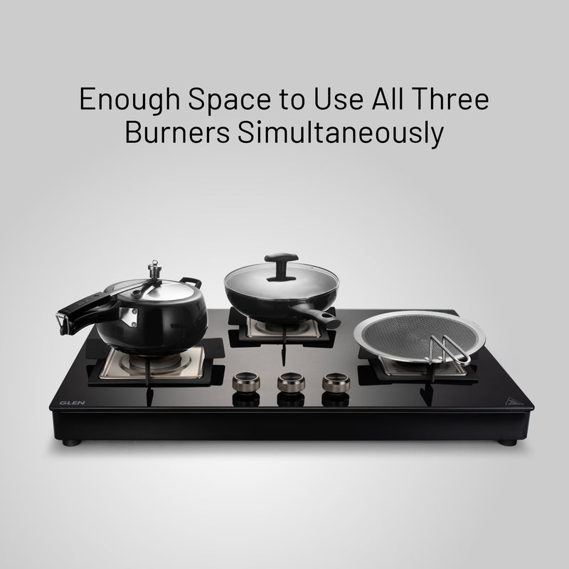 3 Burner Free Standing Hob with Forged Brass Burners Auto Ignition Black (BH1073XLSQFSFBBLAI)